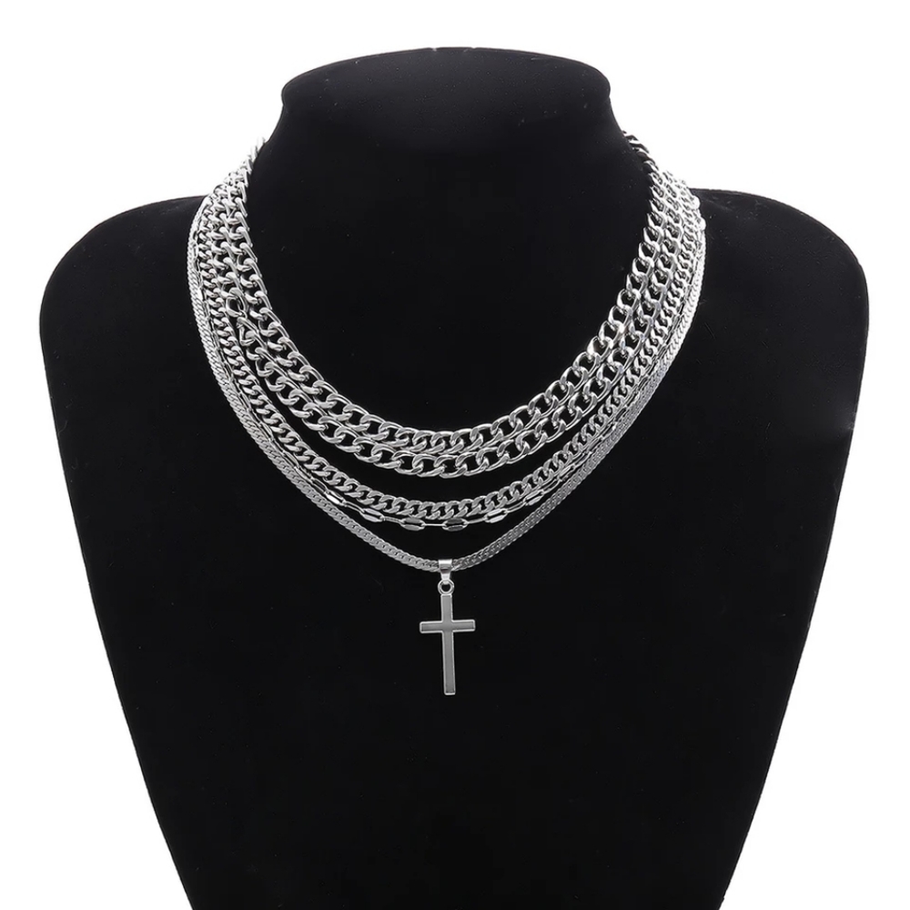 Silver Multilayer Cross Necklace